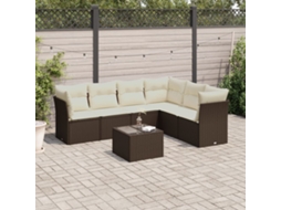 Vidaxl 7 Pcs Conjunto de Sofás Jardim C/ Almofadões Vime Pe Castanho