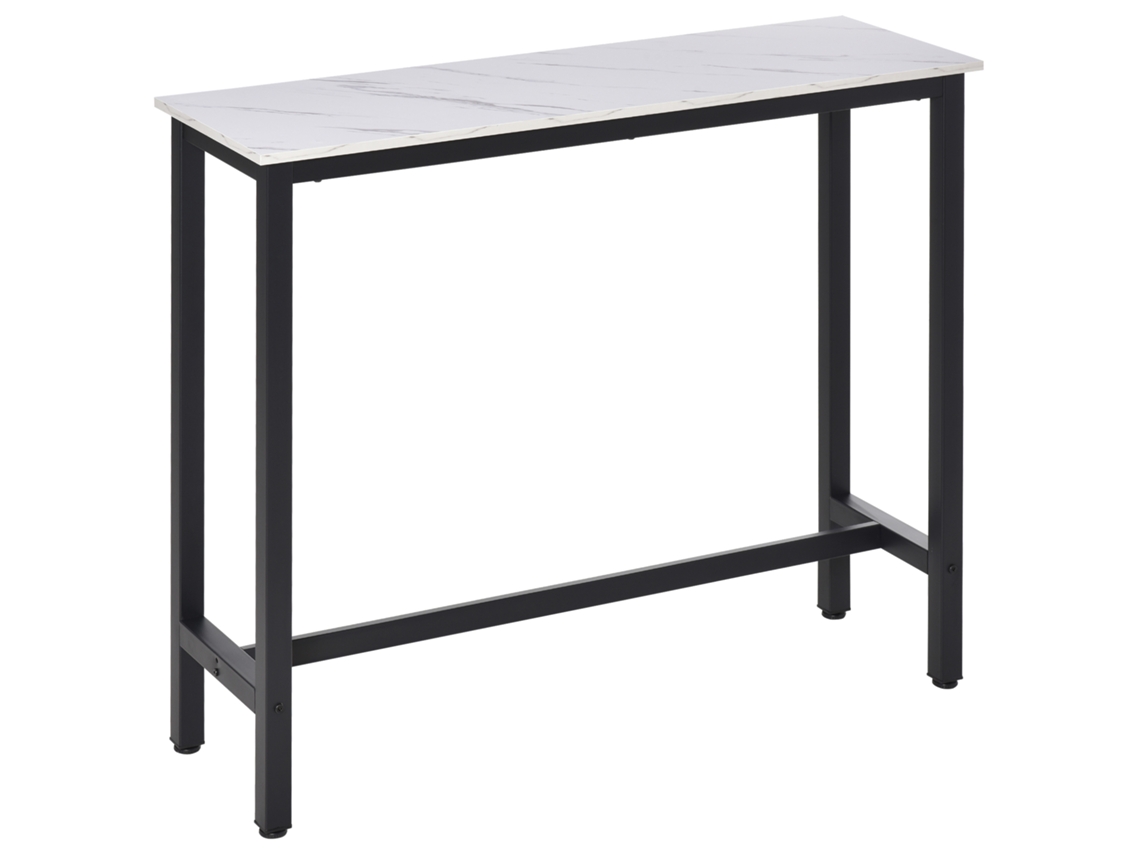 Mesa De Barra Com Efeito Mármore, Estrutura De Aço, Pés Niveladores, 120x40x100 Cm, Branco/preto -ch