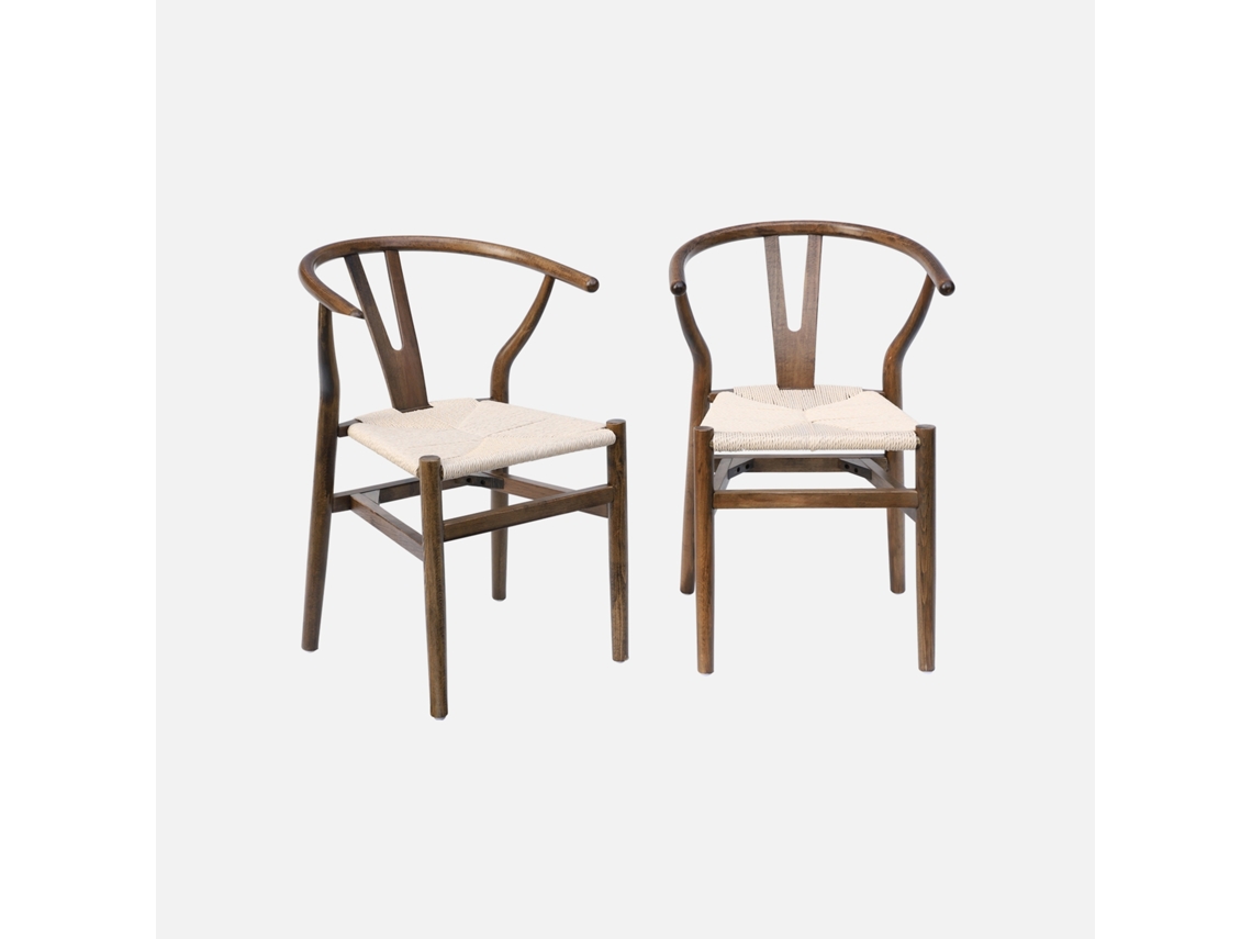 Cadeira de Madeira Castanha Antiga com Cordas Conjunto de 2 L SWEEEK