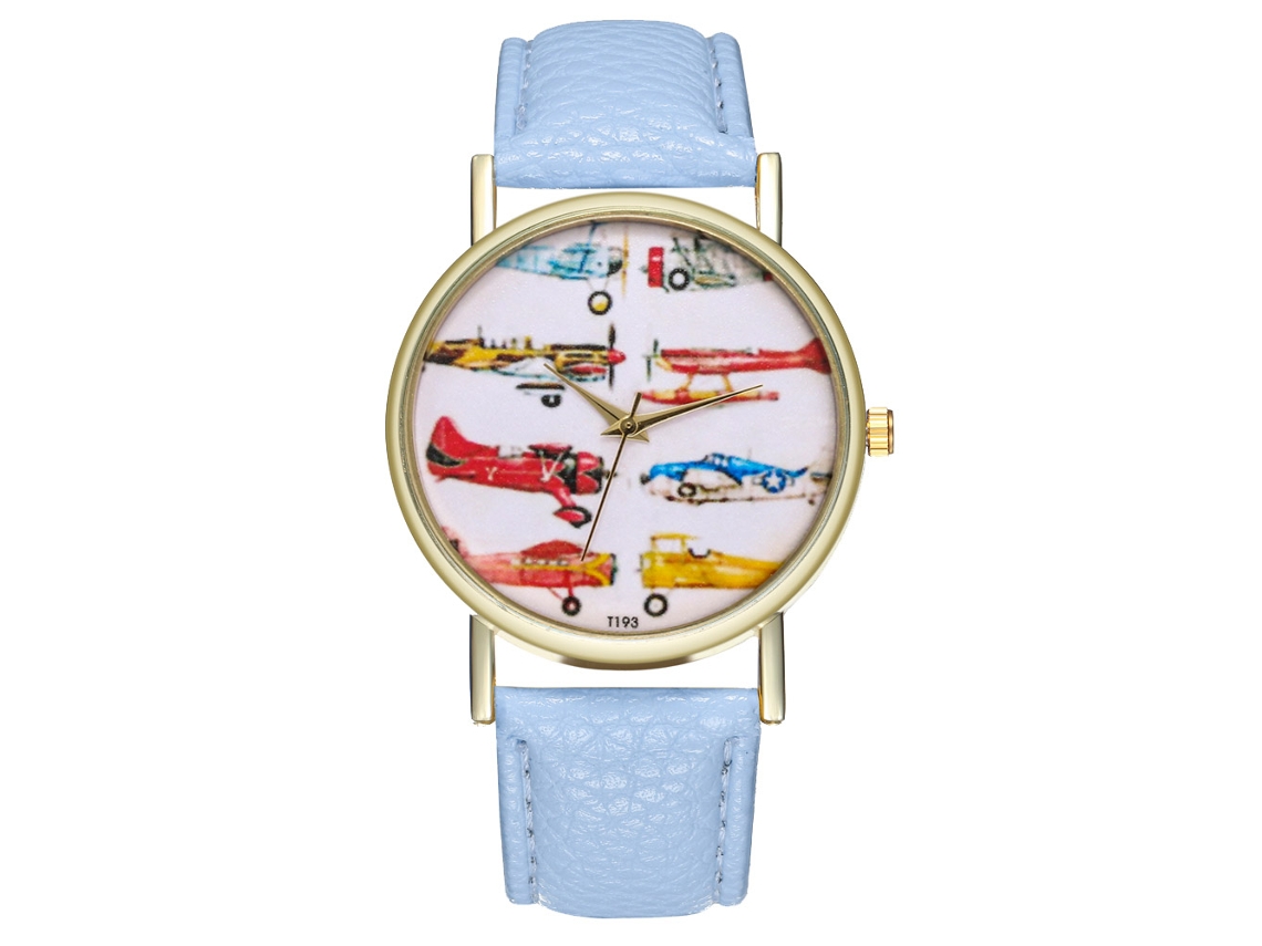 Reloj De Mujer Zhoulianfa T193-a Cuero Quartz Azul Claro Avión De Combate