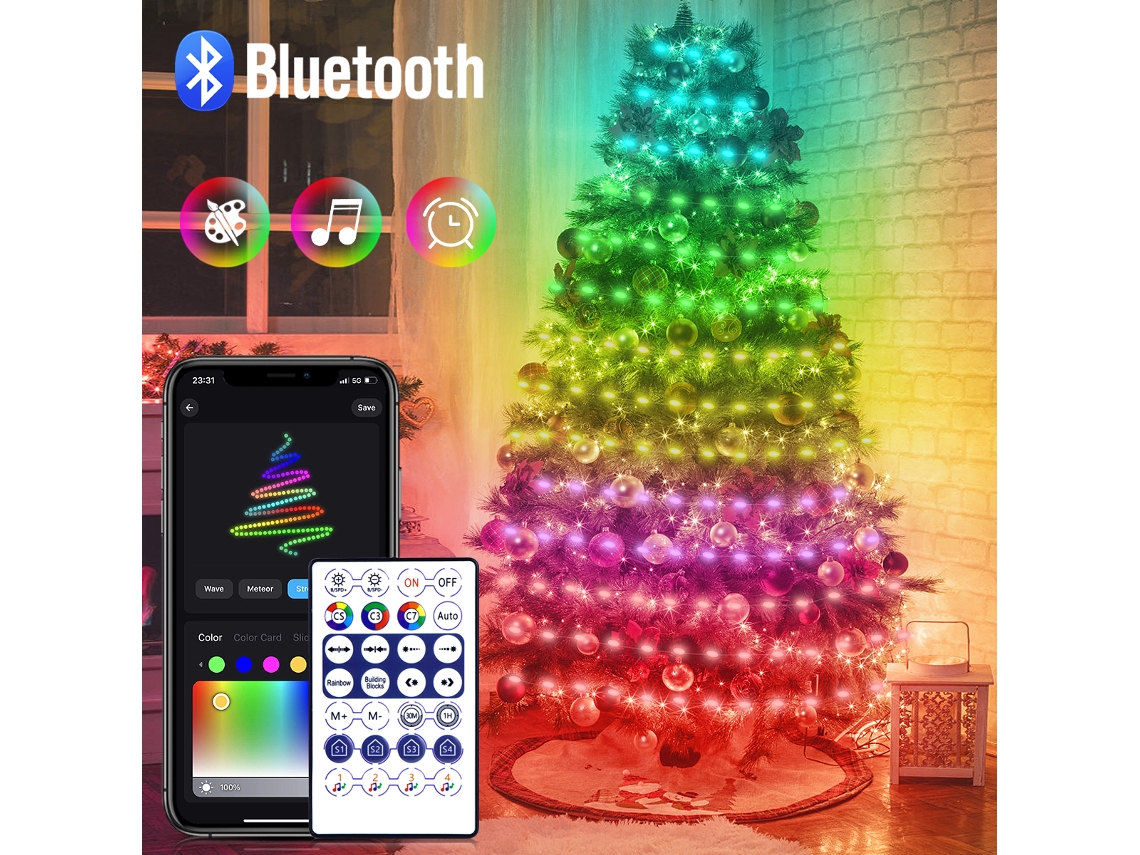 Cordão de Luzes de Natal Led com Interfaces Bluetooth e Usb, Design À Prova D'água, Vem com Controle Remoto e Dimmer. MDUG (20m)