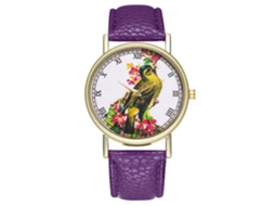 Reloj De Mujer Zhoulianfa Con Imagen De Pájaro Dial Redondo Analógico Cuarzo Morado