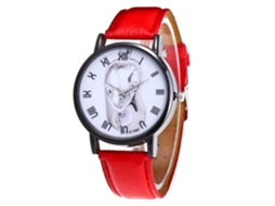 Relógio Casual Unissex de Pulso com Pulseira Pu e Movimento de Quartzo Vermelho