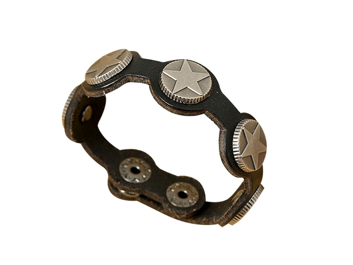 Pulseira De Couro Punk Retro Camadas Simples Preta