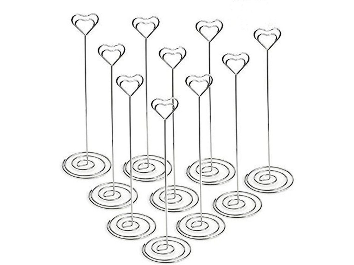 10 Portavasos De Mesa Com Clip Coração 22cm Altura Portafotos Notas Para Bodas Festa Ocasiões Prata