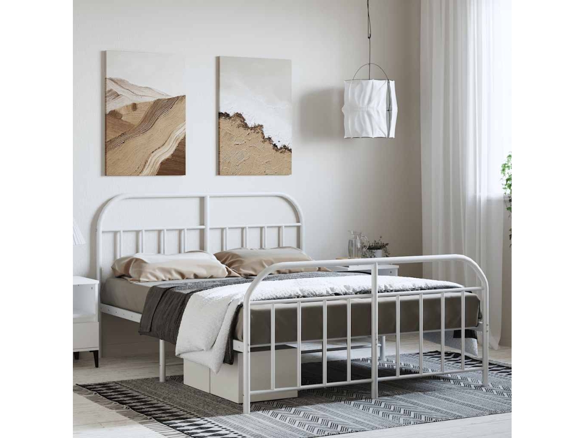 Vidaxl Estrutura De Cama Com Cabeceira E Pés 150x200 Cm Metal Branco