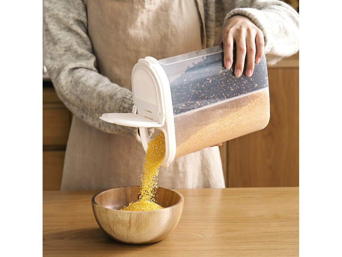 Recipiente Hermético Para Cereais 2.3l Com 2 Divisórias - Caixa Transparente Para Grãos, Farinha E Snacks