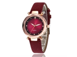 Relógio de Pulso Feminino de Moda com Pulseira Pu Ajustável Display Analógico Quartzo (rosa Vermelho)