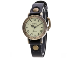 Relógio Feminino Ccq Retro Punk com Números Romanos Pulseira Pu Preto