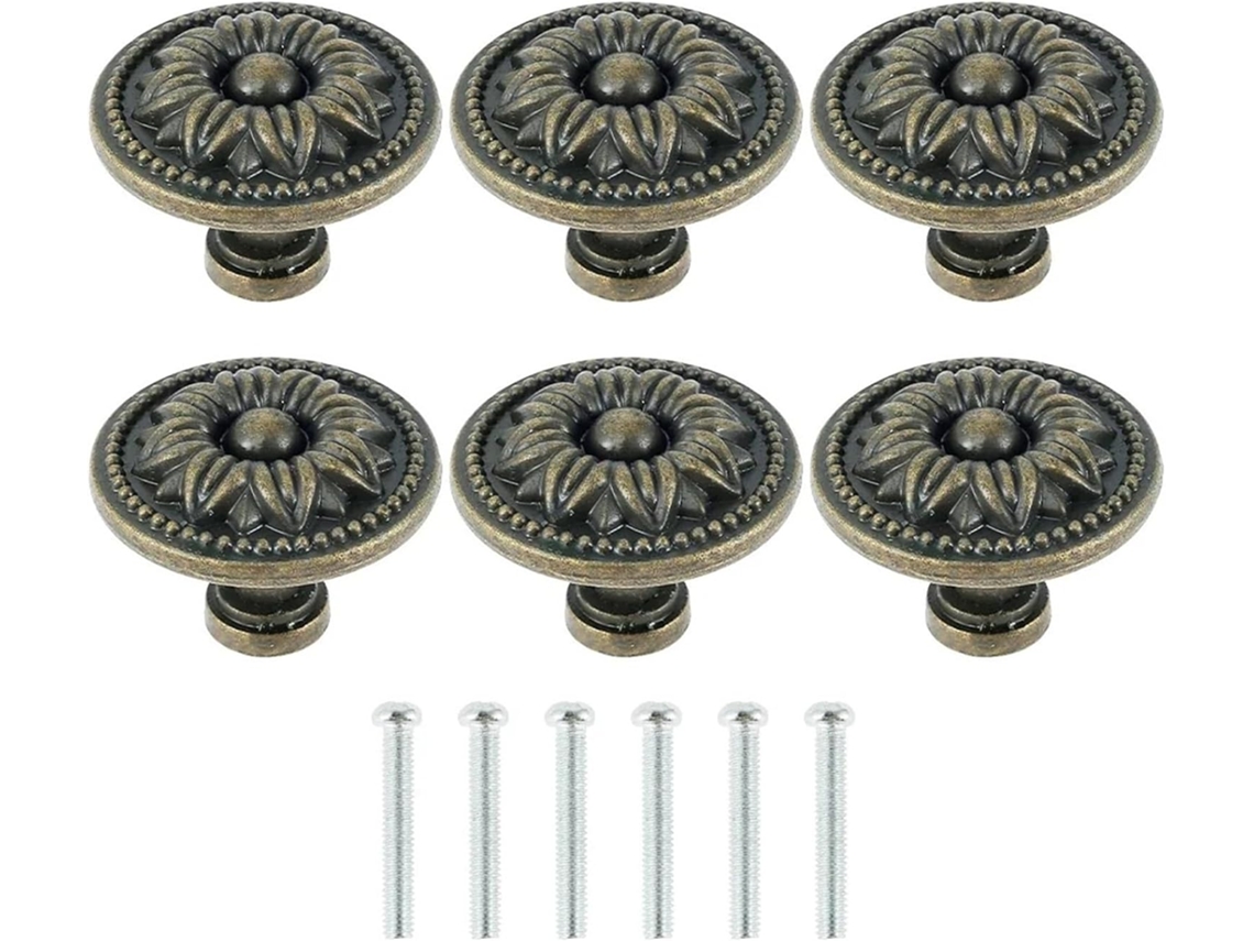 Conjunto De 6 Puxadores Vintage Para Armários, Em Bronze Antigo, Redondos, Em Liga De Zinco, Ideais Para Portas E