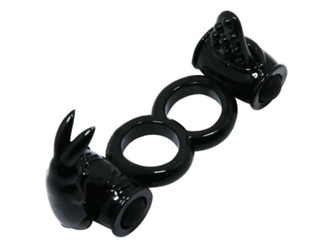Anel vibratório duplo Baile, feito de silicone de alta qualidade para estimulação do clitóris, preto.