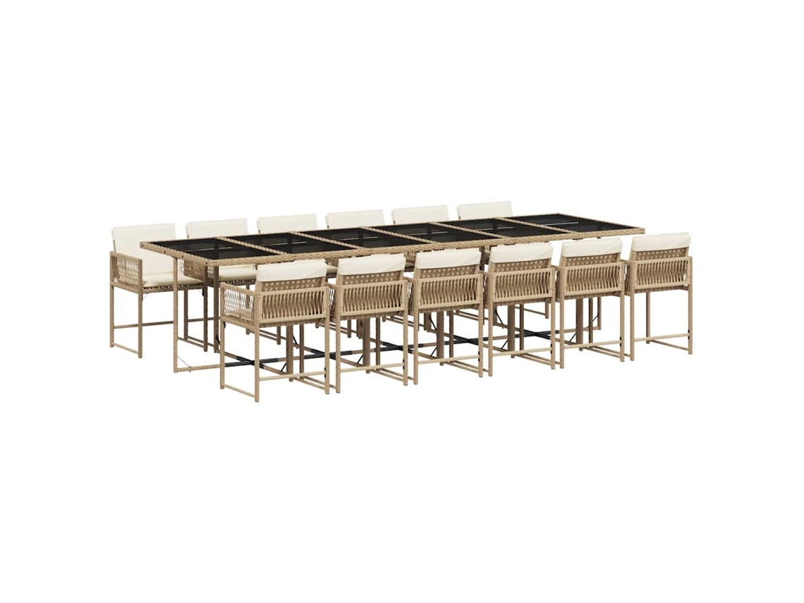 Jantar Set 13 Pcs for Garden with Almofadões Vime Pe Bege MAISON EXCLUSIVE (13 pcs)