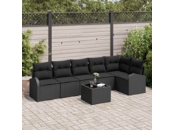 Vidaxl Conjunto De Sofá De Jardim 7 Pcs Preto Rattan Sintético