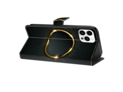 Capa Em Couro Pu Com Suporte Para Apple Iphone 16 Pro - Anel De Ouro