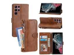 Capa Carteira De Couro Oleado Com Zíper Para Samsung Galaxy S23 Ultra 5g