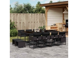 Vidaxl 13 Pcs Conjunto De Jantar P/jardim Com Almofadões Vime Pe Preto