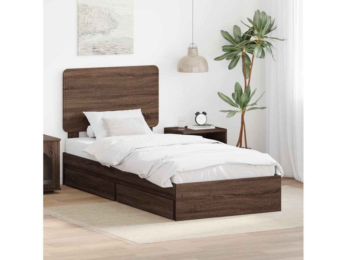 Vidaxl Cama Com Armazenamento Com Gaveta Carvalho Marrom 75 X 190 Cm