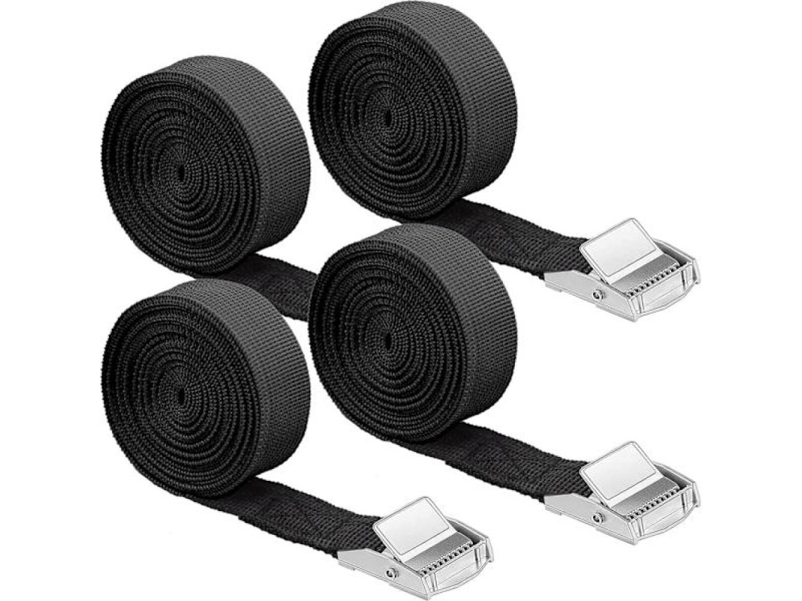 Conjunto De 4 Cintas Amarração 2, 5* 250cm(pretas) Com Clipe Para Fixação