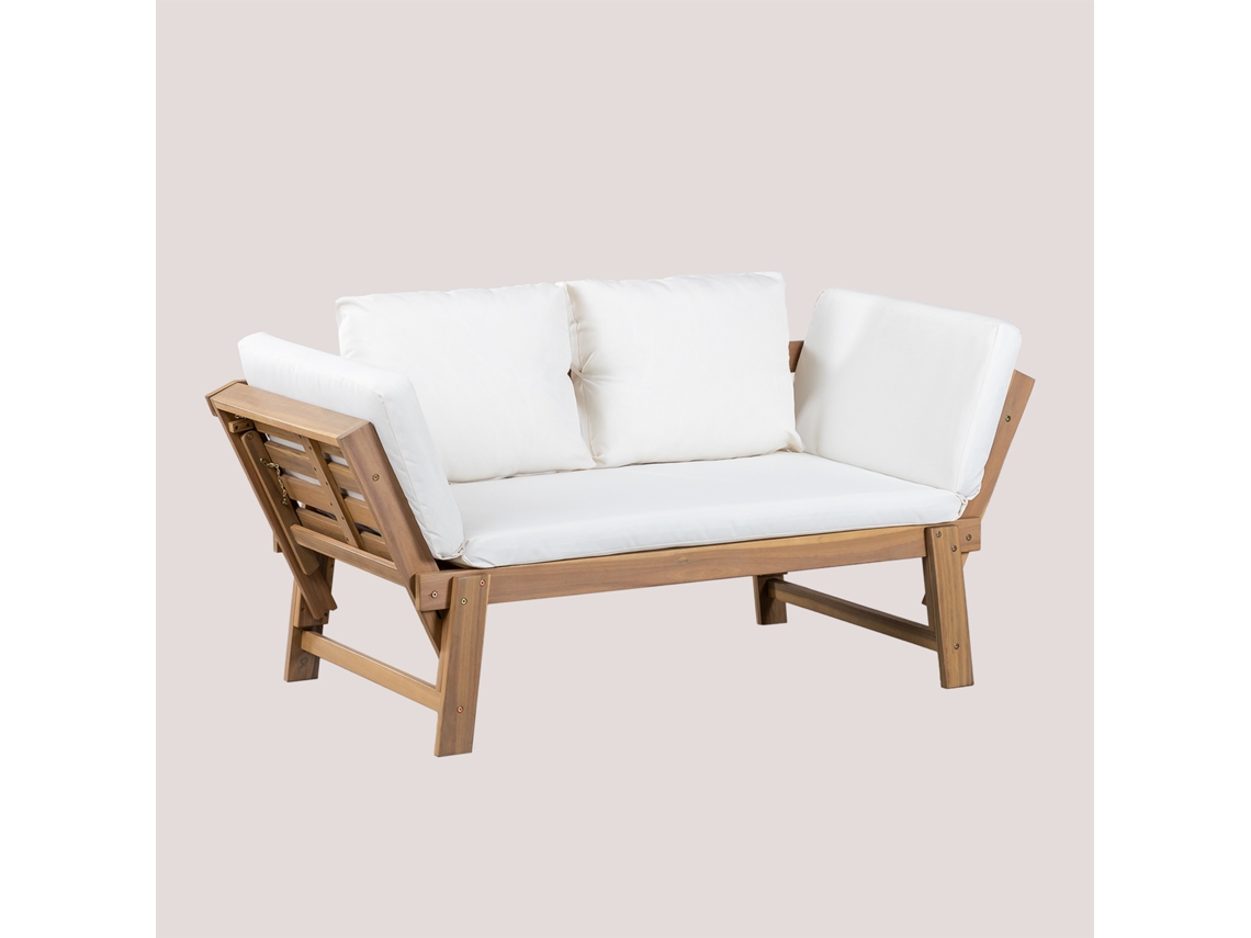 Sklum Sofá de Jardim com 3 Lugares Ajustável em Madeira de Acácia Guille Madeira de Acácia Gardénia Branco (86 x 160 x 75 cm)