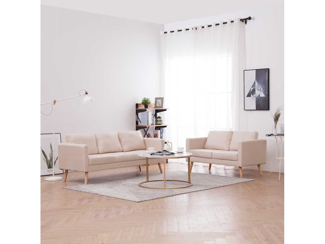 Vidaxl 2 Pcs Conjunto De Sofás Tecido Cor Creme