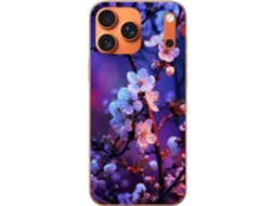 Capa Compatível Com O Apple Iphone 17 Pro Max. Close-up De Galhos Floridos Brancos Em Tons De Azul E Roxo, Imagem Atmosférica Da Natureza Com Luz Suav