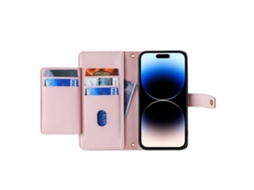 Capa Pega Para Iphone 14 Pro Max Pele Sintética Com Porta-cartões Rosa