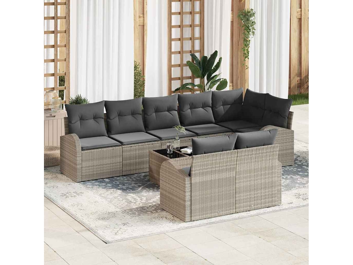 Vidaxl Conjunto De Sofá De Jardim 9 Unid. Cinzento-claro Vime Pe