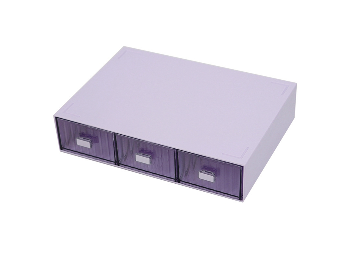 Organizador de Gavetas de Mesa Plástico Diy À Prova de Água e Poeira 3 Gavetas Roxo Listrado | S/MARCA