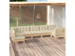 Vidaxl 7 Pcs Conjunto Lounge De Jardim C/ Almofadões Cor Creme Pinho