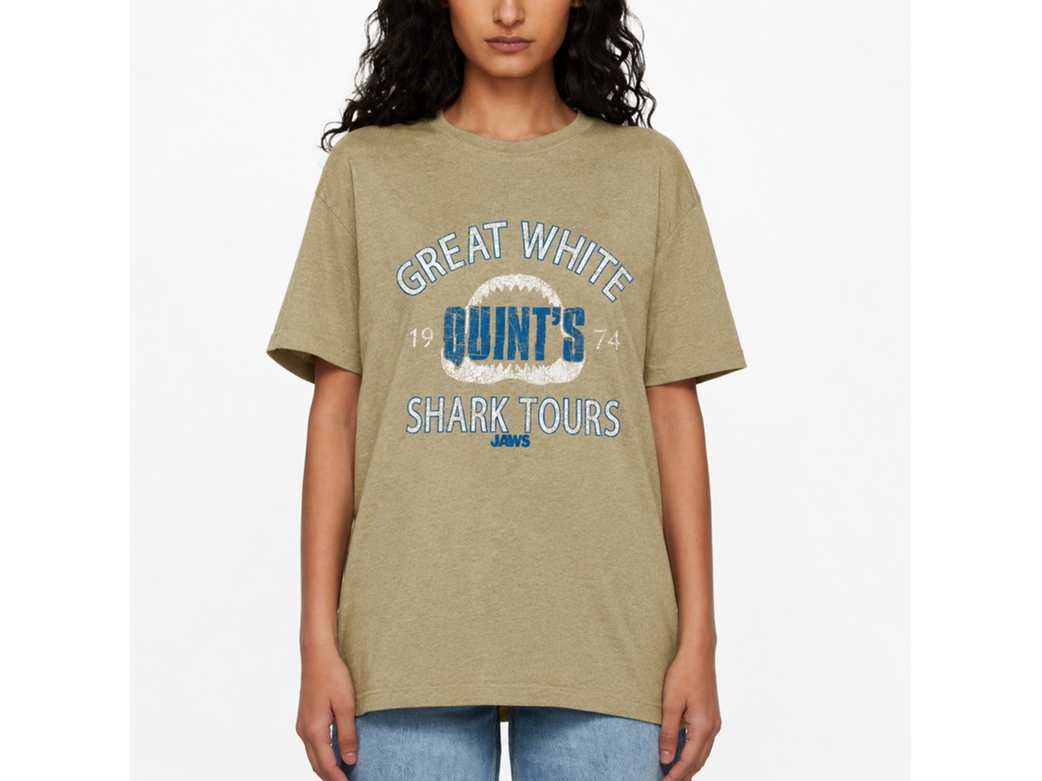 Rockinstone Jaws Movie Shark Tour2 Heather Khaki Adult T-shirt Size:xl