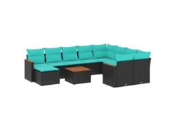 Vidaxl Conjunto De Sofá De Jardim Com 11 Peças E Almofadas Em Rattan Sintético Preto