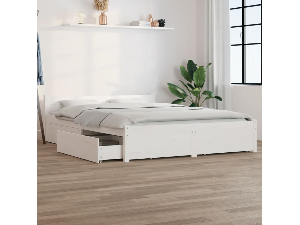 Estrutura De Cama C/ Gavetas 140x190 Cm Branco