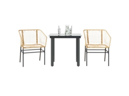 Vidaxl Conjunto Jantar Jardim 3 Peças Vidro Vime Pe Castanho