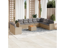 Vidaxl 11 Pcs Conjunto Sofás De Jardim C/ Almofadões Vime Pe Bege