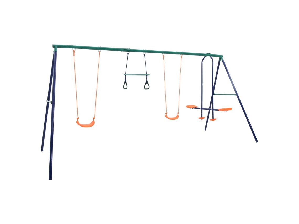 Vidaxl Conjunto De Baloiços Com Argolas De Ginástica E 4 Assentos Aço