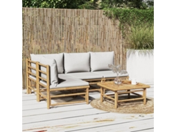 Vidaxl 5 Pcs Conj. Lounge De Jardim Bambu C/ Almofadões Cinzento-claro
