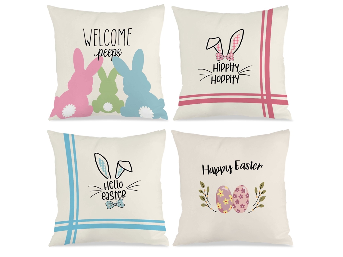 Conjunto De 4 Fronhas Decorativas Com Tema De Páscoa, 45x45cm, Macias, Para A Páscoa.