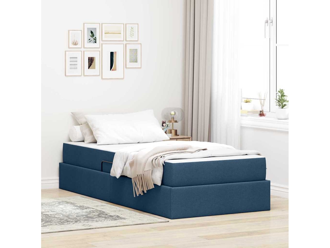 Vidaxl Cama Com Arrumação E Colchão Azul 100 X 200 Cm Poliéster