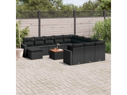 Vidaxl 13 Pcs Conjunto De Sofás De Jardim Com Almofadões Vime Pe Preto