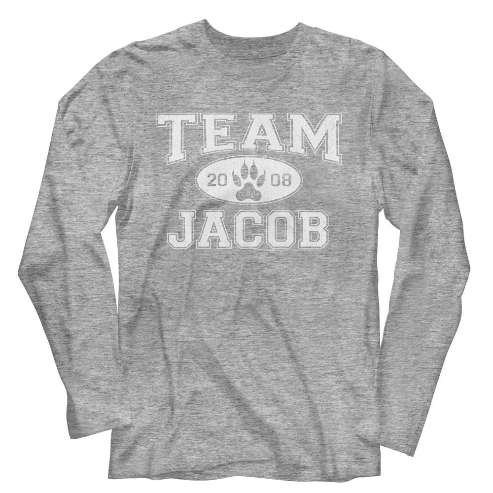 Unisex Adult T-shirt Rockinstone Twilight Movie Team Jacob Heather Gray Long Sleevesizem