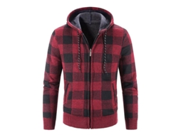2026 chaqueta de Tejido Grueso de Cuadros Con Capucha para Hombres Mystdiy Manga Larga Talla Suelta Invierno