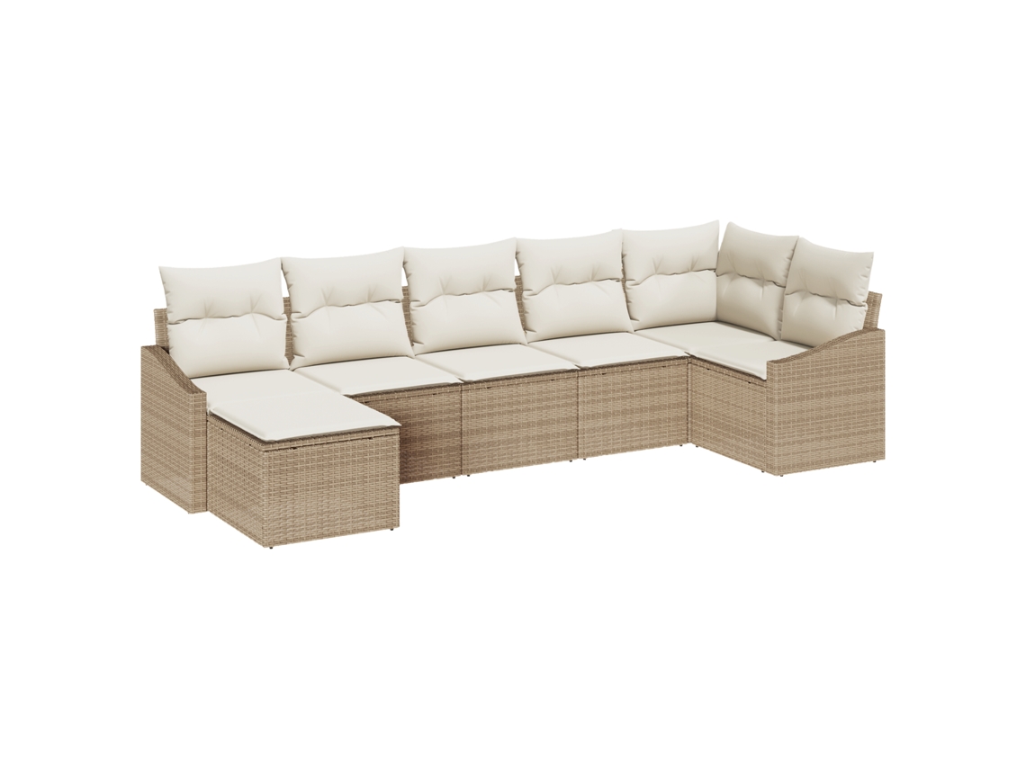 Conjunto 7 Conjunto De Sofá De Jardim Vidaxl Bege Vime Pe (288,5 X 123,5 X 85 Cm)