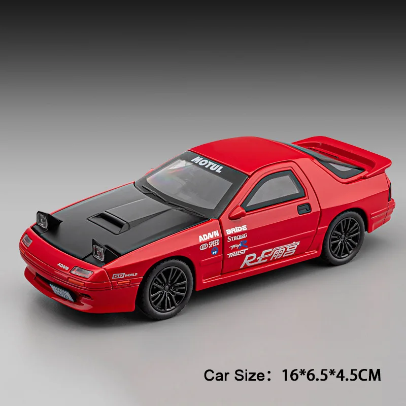 (rx7 Vermelho) Miniatura De Carro Em Escala 1:32 - Carroceria Em Liga Metálica - Simulação De Som E Luz - Decoração