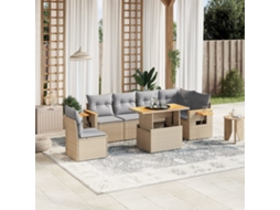 Conjunto de 7 Sofás para Jardim com Almofadas Vime Pe Bege Dkd Home Decor