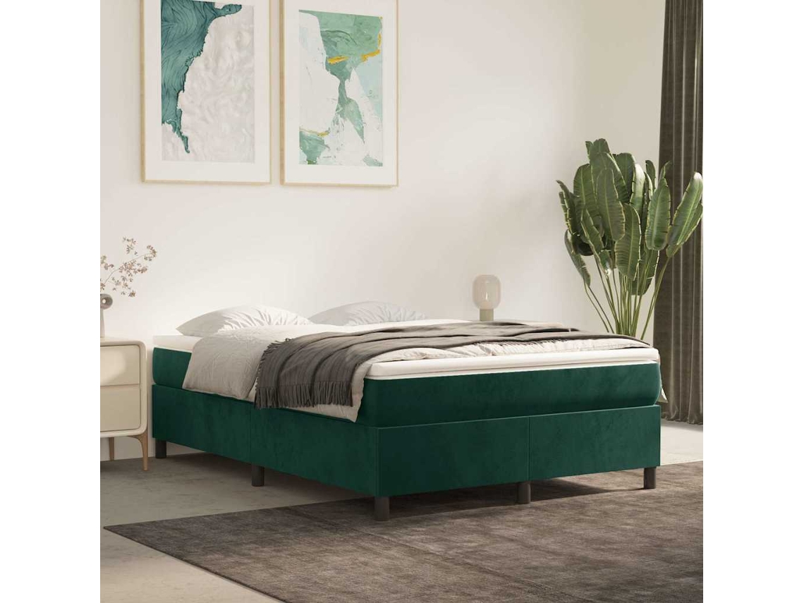Vidaxl Cama Com Molas/colchão 140x200 Cm Veludo Verde-escuro