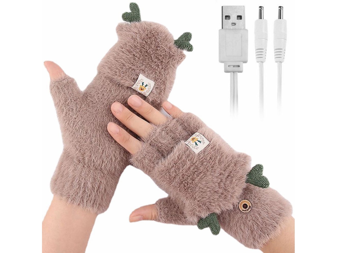 2026 guantes Calentados de Invierno Sin Dedos Con Pelusa Y Cuernos Suaves para Mujer Y Hombre
