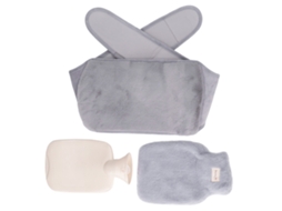 Bolsa de Água Quente Multifuncional 1000ml com Boca Larga Plush com Cinto para Casa e Escritório Cinza Claro