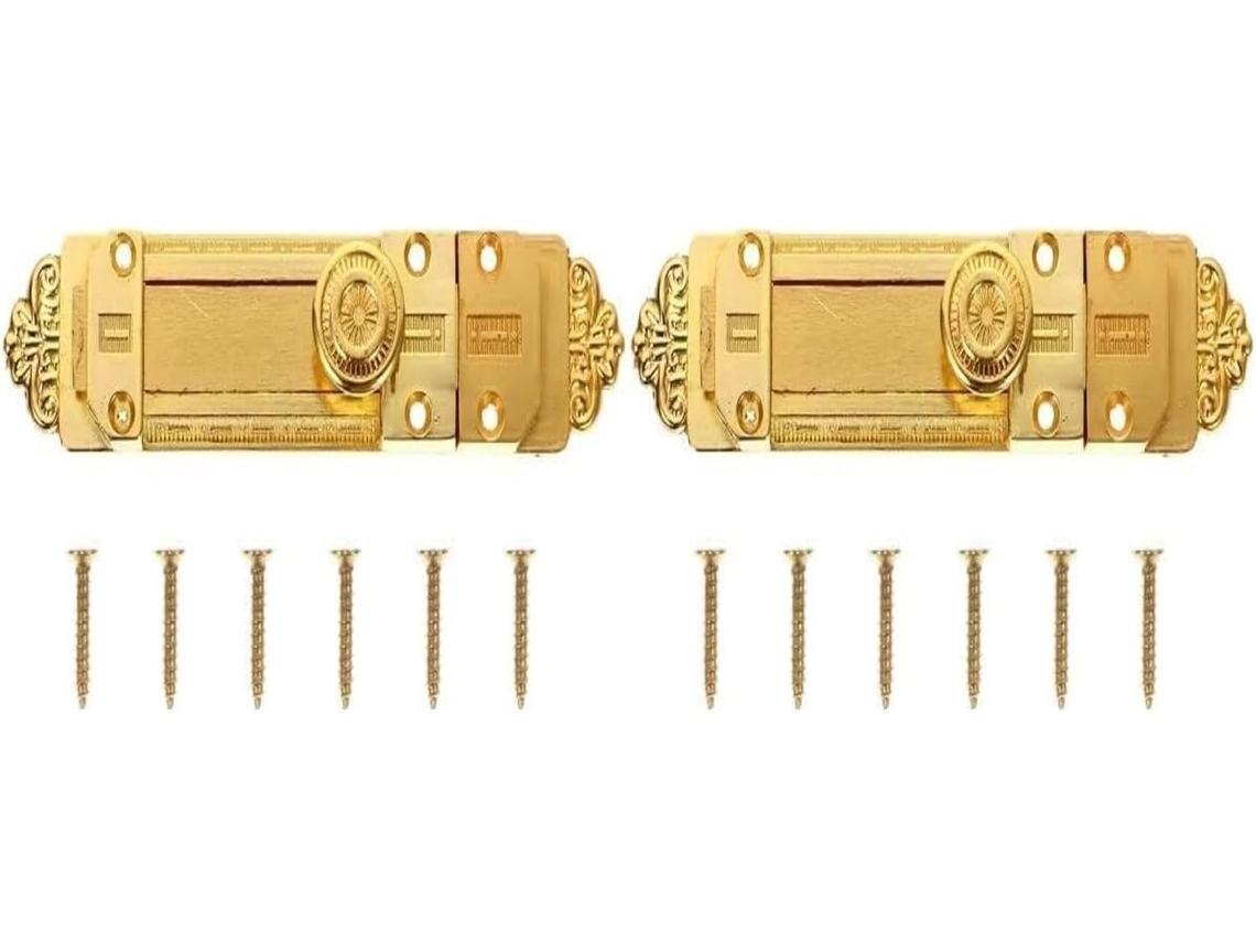 Conjunto De 2 Cadeados Deslizantes Dourados Vintage Para Quintal E Jardim