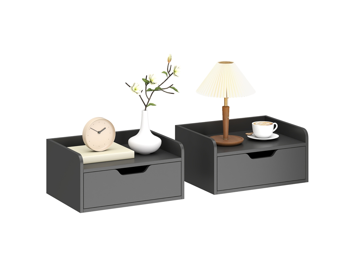 CONJUNTO de 2 mesas de cabeceira de parede, com gaveta, 40x30x19.5cm, preto