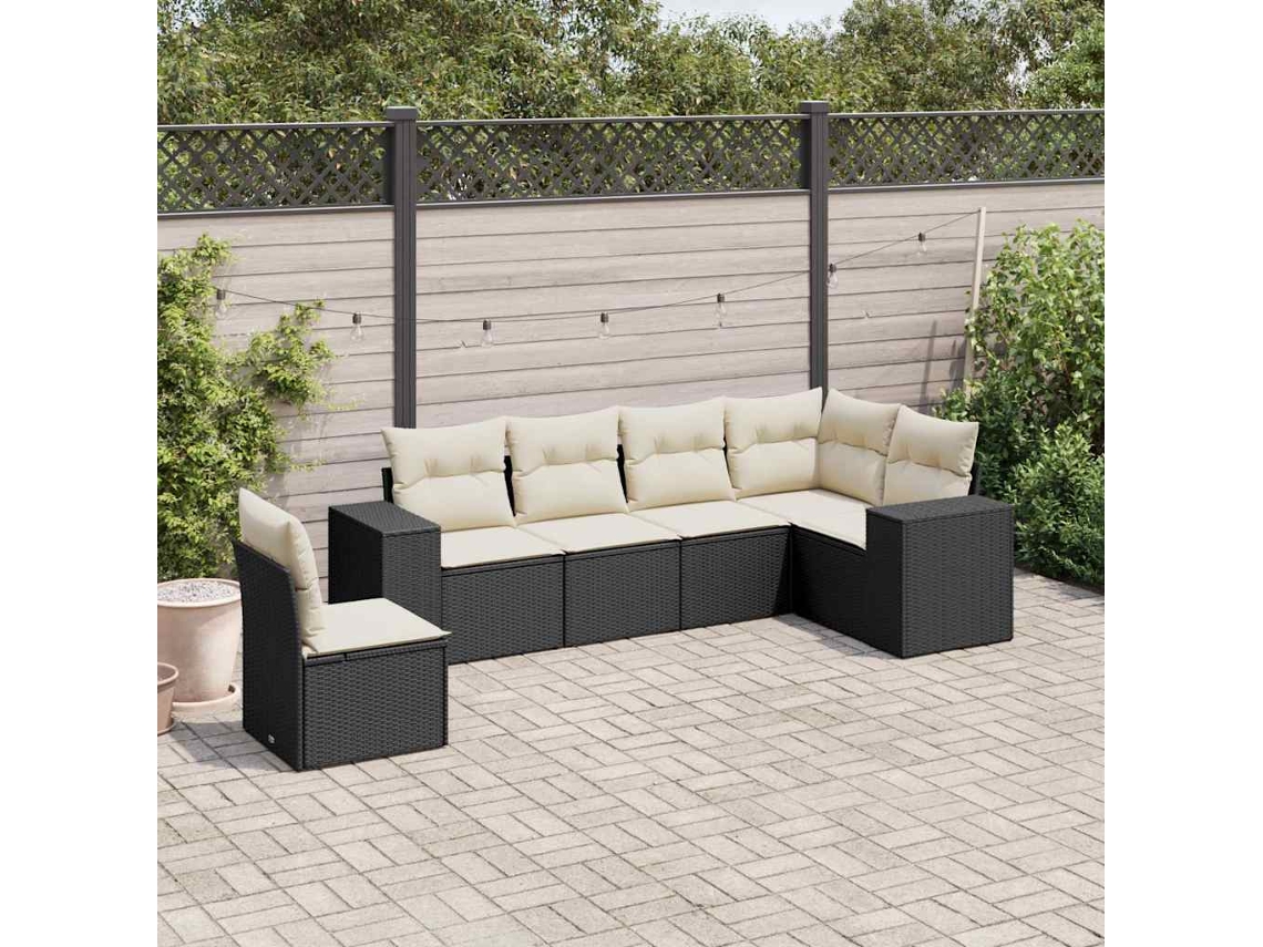 6 Pcs Conjunto Sofás De Jardim C/ Almofadões Vime Pe Preto Dkd Home Decor